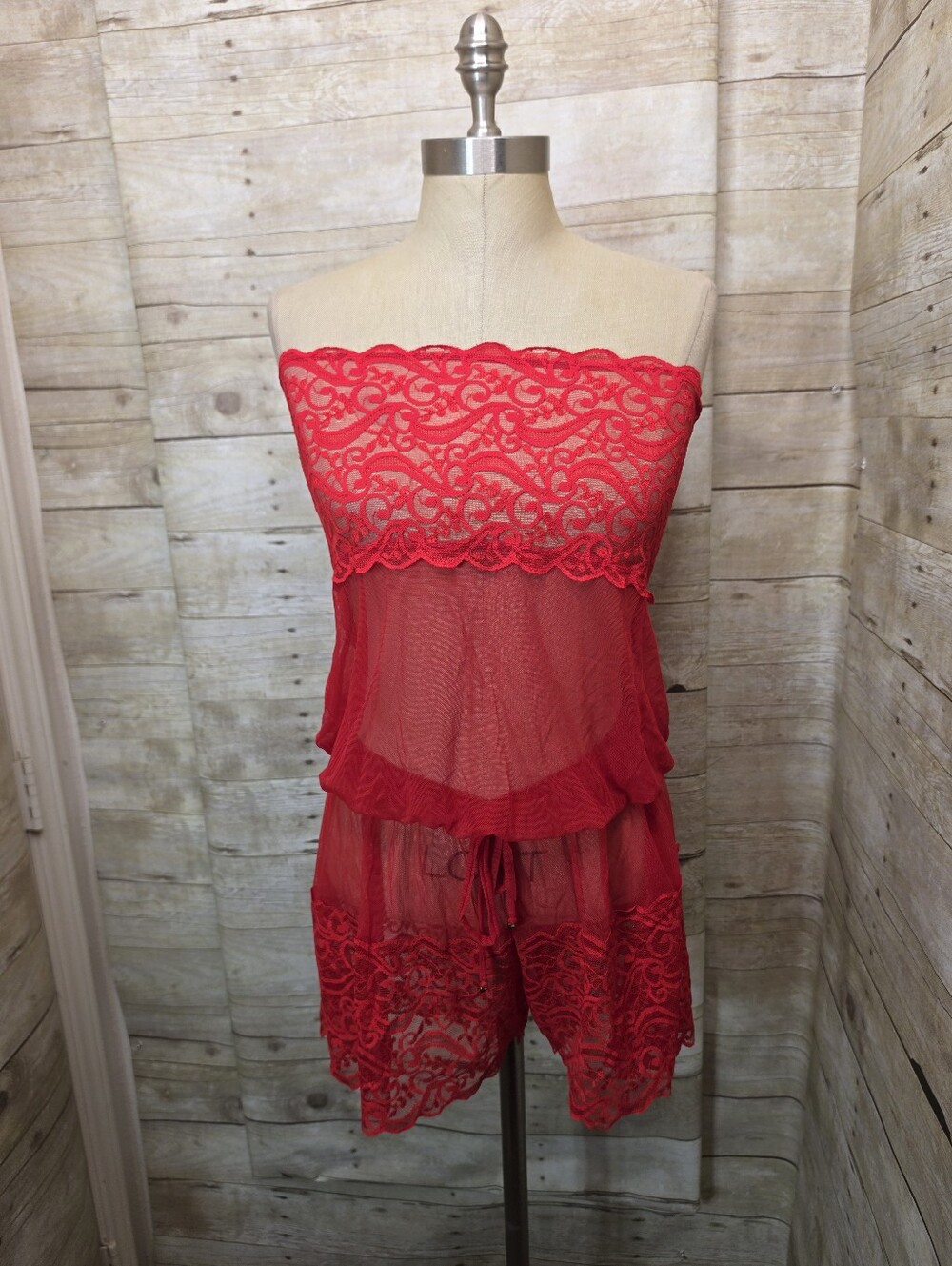 Mapale Red Lace Strapless Babydoll Romper - Women Intimates